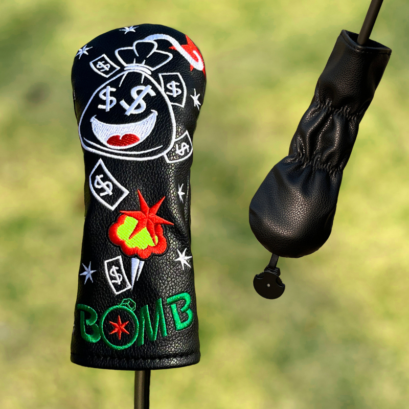 Personalizirane zaštitne navlake za golf palice s motivom Bomb Money nasmiješeno lice, komplet 1/3/5/UT, moderno izvezeni zaštitni navlaci