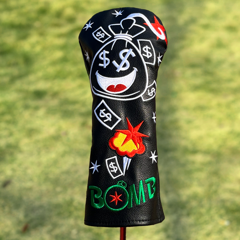 Personalizirane zaštitne navlake za golf palice s motivom Bomb Money nasmiješeno lice, komplet 1/3/5/UT, moderno izvezeni zaštitni navlaci