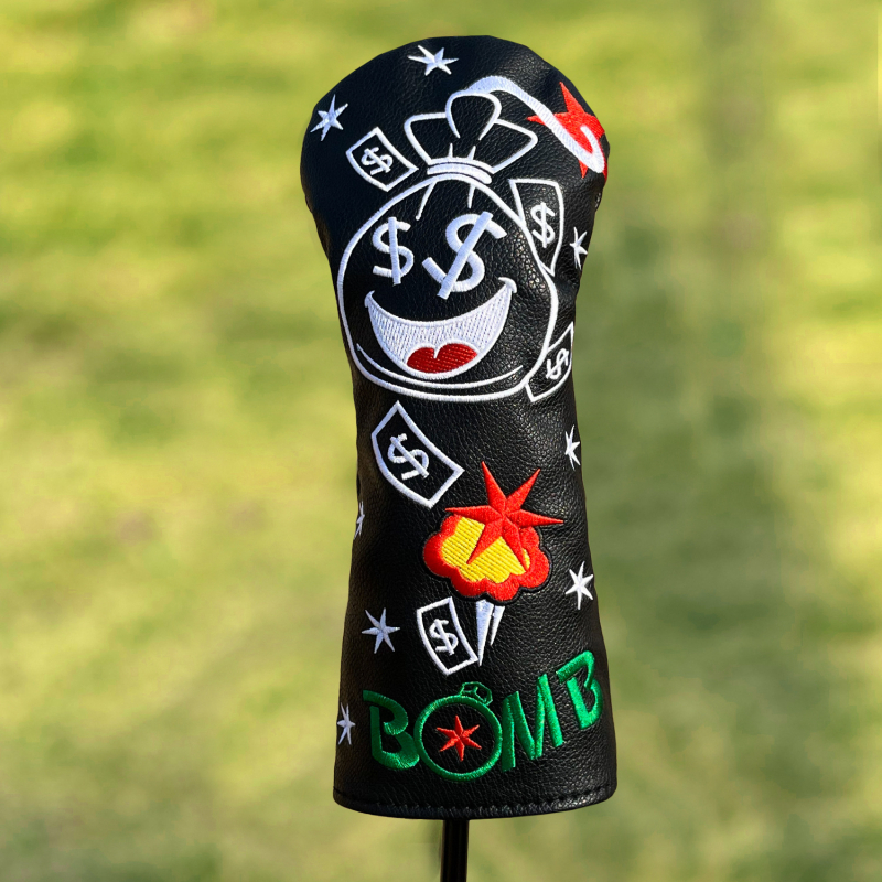 Personalizirane zaštitne navlake za golf palice s motivom Bomb Money nasmiješeno lice, komplet 1/3/5/UT, moderno izvezeni zaštitni navlaci