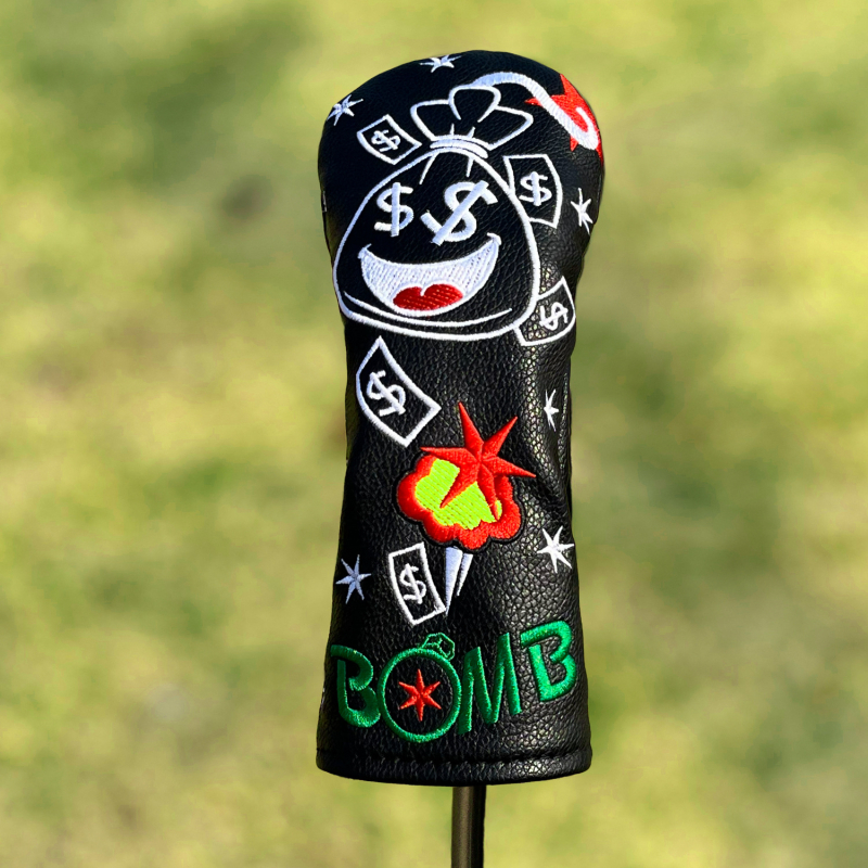 Personalizirane zaštitne navlake za golf palice s motivom Bomb Money nasmiješeno lice, komplet 1/3/5/UT, moderno izvezeni zaštitni navlaci