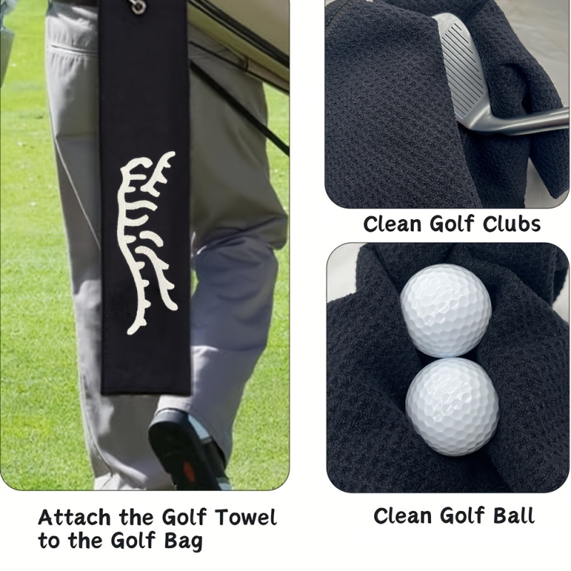 Golf krpa s trostrukim preklopima, mikrovlakno s wafl uzorkom za čišćenje palica i lopti, tigrov izvez s ananas uzorkom, s kukom