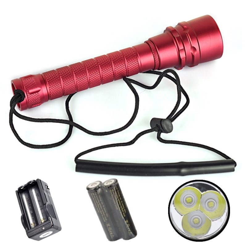 Set za ronjenje L2 - punjiv, vodootporan, 3 LED, aluminijska legura, 18650 baterija