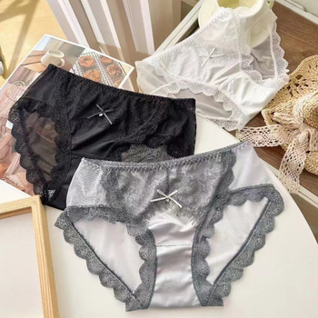 0497 Ženske gaćice s čipkom i mrežastom tkaninom od ice silk, srednji-niski struk