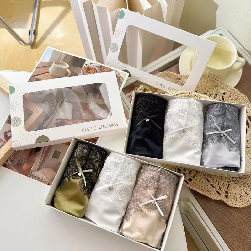 0497 Ženske gaćice s čipkom i mrežastom tkaninom od ice silk, srednji-niski struk