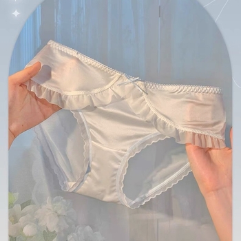 Ženske gaćice od ledenog svile s čipkom, prozirna mreža, plisirane trake i kontrastne boje