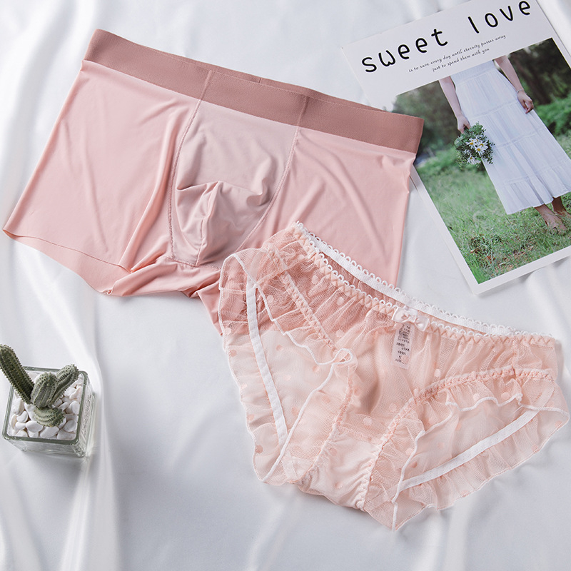 Set donjeg za parove: bezšivne mrežaste čipkaste donje, za muškarce i žene, s pamukom, Ice Silk materijal