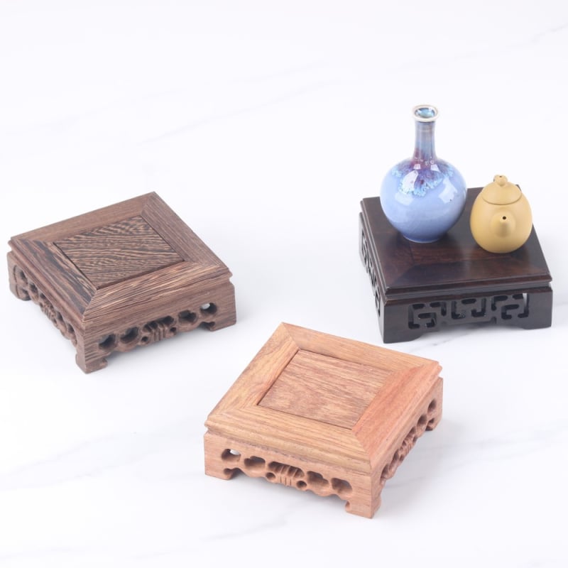 Rosewood ručno rezbarena Buddha figura s četverokutnom drvenom bazom, stalak za čajnik, vazu ili bonsai