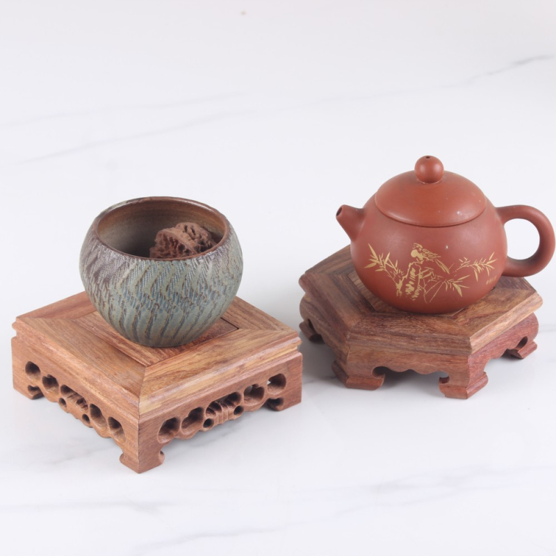 Rosewood ručno rezbarena Buddha figura s četverokutnom drvenom bazom, stalak za čajnik, vazu ili bonsai
