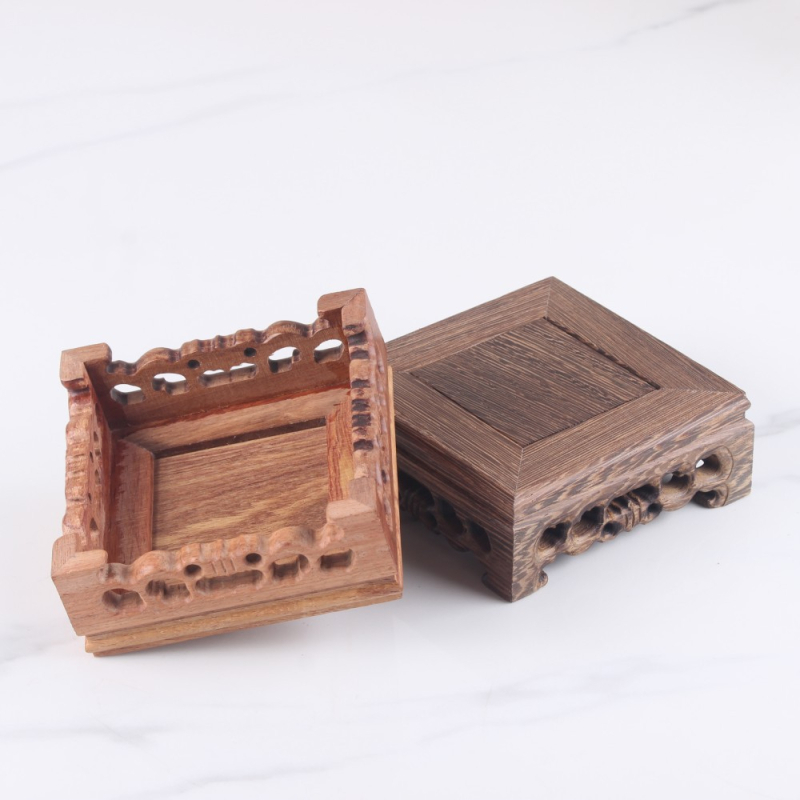 Rosewood ručno rezbarena Buddha figura s četverokutnom drvenom bazom, stalak za čajnik, vazu ili bonsai