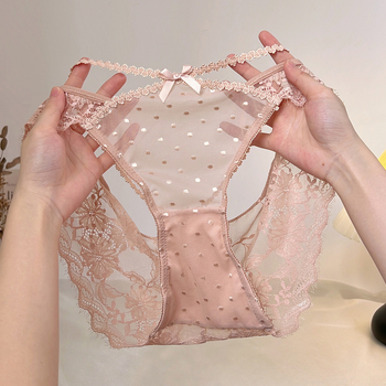 Seksi ženske gaćice s presijecanjem trakova i mašnicom, prozračna mrežasta Jacquard čipka, francuski stil