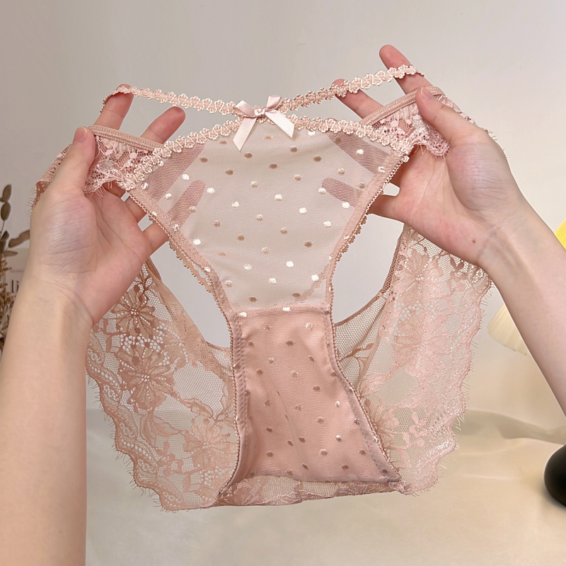Seksi ženske gaćice s presijecanjem trakova i mašnicom, prozračna mrežasta Jacquard čipka, francuski stil