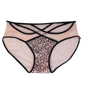 Otisnut leopard uzorak od ledene svile, kontrastna prozirna mreža, prozračne bikini gaćice, niski struk, žene