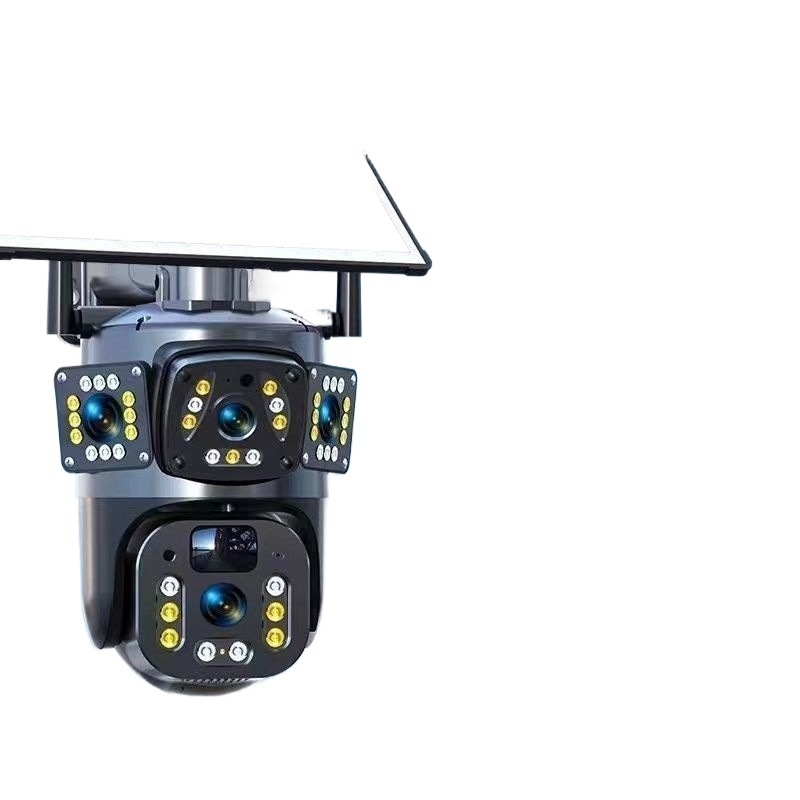 Cameră de supraveghere solară pentru exterior, cu trei lentile, acoperire de 360°, imagine ultra-clear, rezistentă la apă