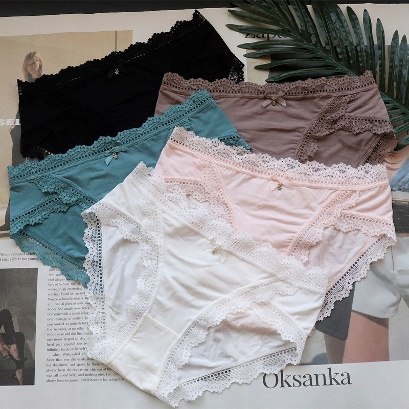Modalne čipkaste ženske gaćice, srednji pojas, mekane i prozračne, s Mulberry svilenom podlogom