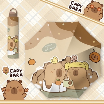 Capybara potpuno ručni kišobran za zaštitu od sunca i UV zaštite, karikatura dizajn, dvostruka namjena za sunce i kišu, sklopivi studentski kišobran