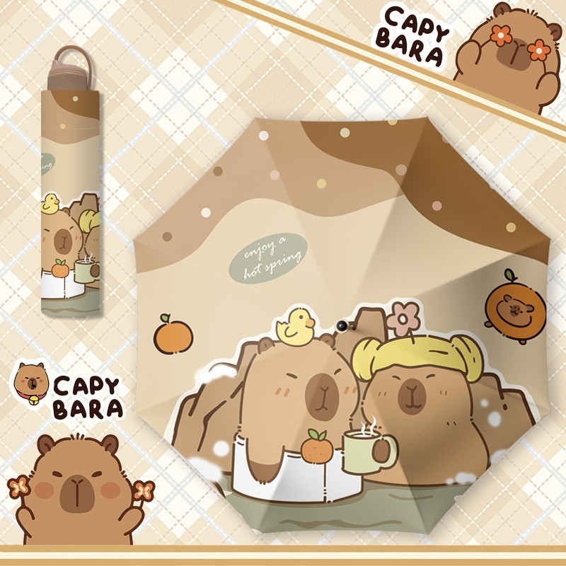 Capybara potpuno ručni kišobran za zaštitu od sunca i UV zaštite, karikatura dizajn, dvostruka namjena za sunce i kišu, sklopivi studentski kišobran