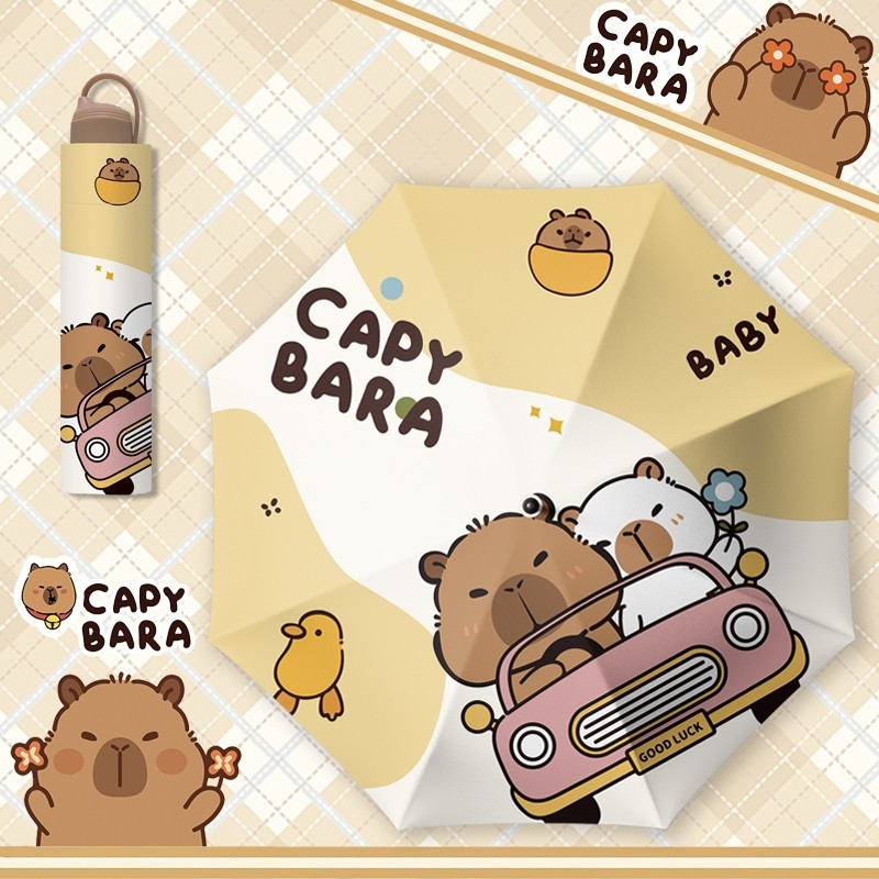 Capybara potpuno ručni kišobran za zaštitu od sunca i UV zaštite, karikatura dizajn, dvostruka namjena za sunce i kišu, sklopivi studentski kišobran