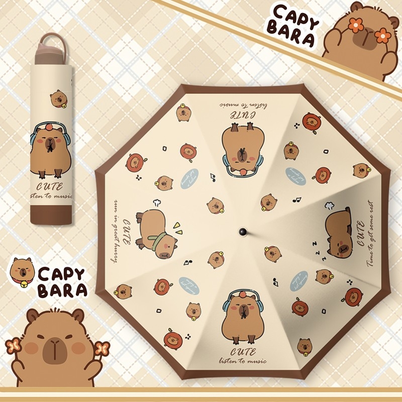 Capybara potpuno ručni kišobran za zaštitu od sunca i UV zaštite, karikatura dizajn, dvostruka namjena za sunce i kišu, sklopivi studentski kišobran