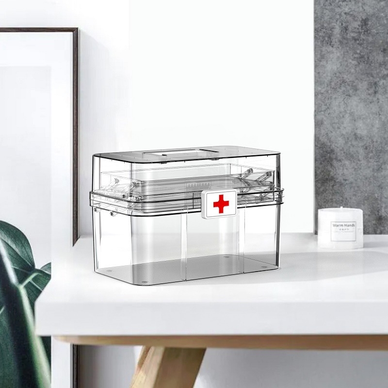 Trodjelna prozirna kutija za lijekove sa odjeljcima, prijenosni kućni medicinski organizator