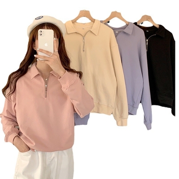 Ženski sweatshirt u Harajuku stilu sa stojećim ovratnikom, oversize, slobodan kroj, dugim rukavima
