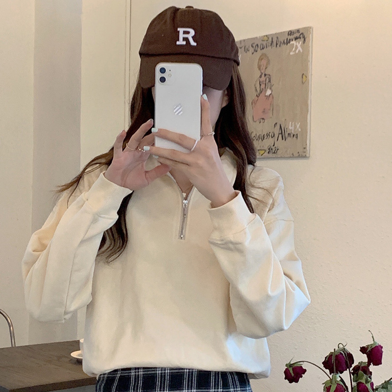 Ženski sweatshirt u Harajuku stilu sa stojećim ovratnikom, oversize, slobodan kroj, dugim rukavima