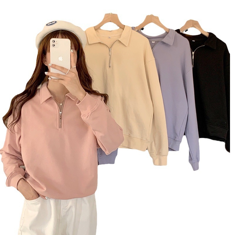 Ženski sweatshirt u Harajuku stilu sa stojećim ovratnikom, oversize, slobodan kroj, dugim rukavima