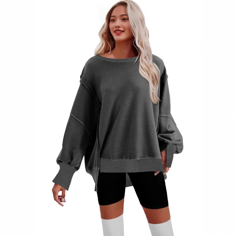 Ženski hoodie s kapuljom, labav kroj, dugi rukavi, jednobojna boja, ulični stil