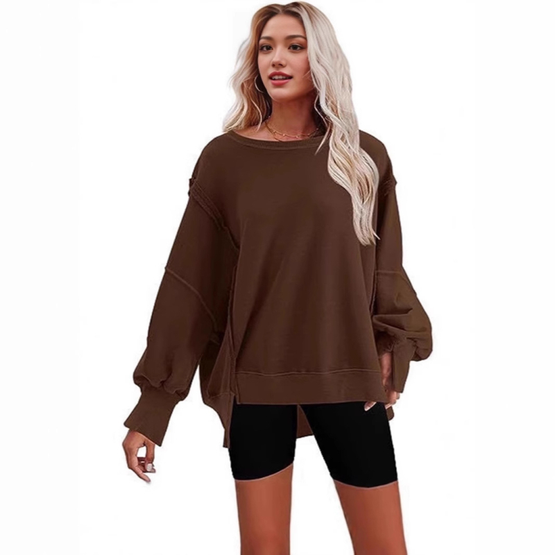 Ženski hoodie s kapuljom, labav kroj, dugi rukavi, jednobojna boja, ulični stil