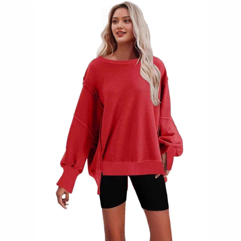 Ženski hoodie s kapuljom, labav kroj, dugi rukavi, jednobojna boja, ulični stil