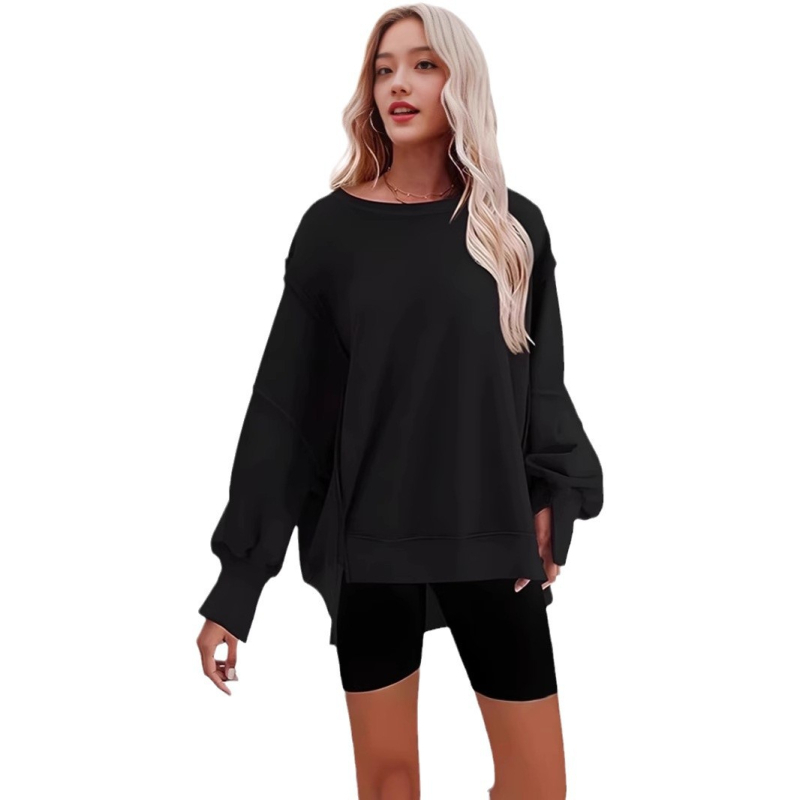 Ženski hoodie s kapuljom, labav kroj, dugi rukavi, jednobojna boja, ulični stil
