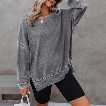 2025 Ženski pulover s vafl uzorkom, okrugli izrez, bočni otvor, dugi rukavi, gradski stil