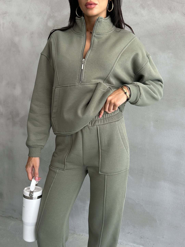 Ženski dvodijeljni fleec set – hoodie i hlače s 3D uzorkom, casual street stil