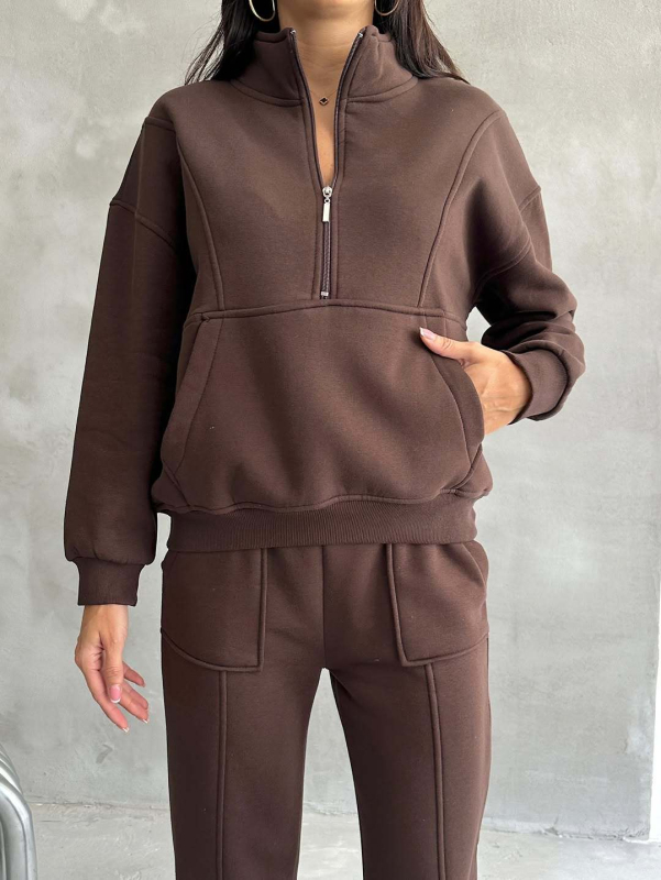 Ženski dvodijeljni fleec set – hoodie i hlače s 3D uzorkom, casual street stil