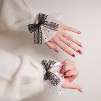 Čipkaste rukavice s perlom i mašnicom, točkaste manšete za Lolita stil – zaštitni pokrov zgloba za manikuru i fotografiju