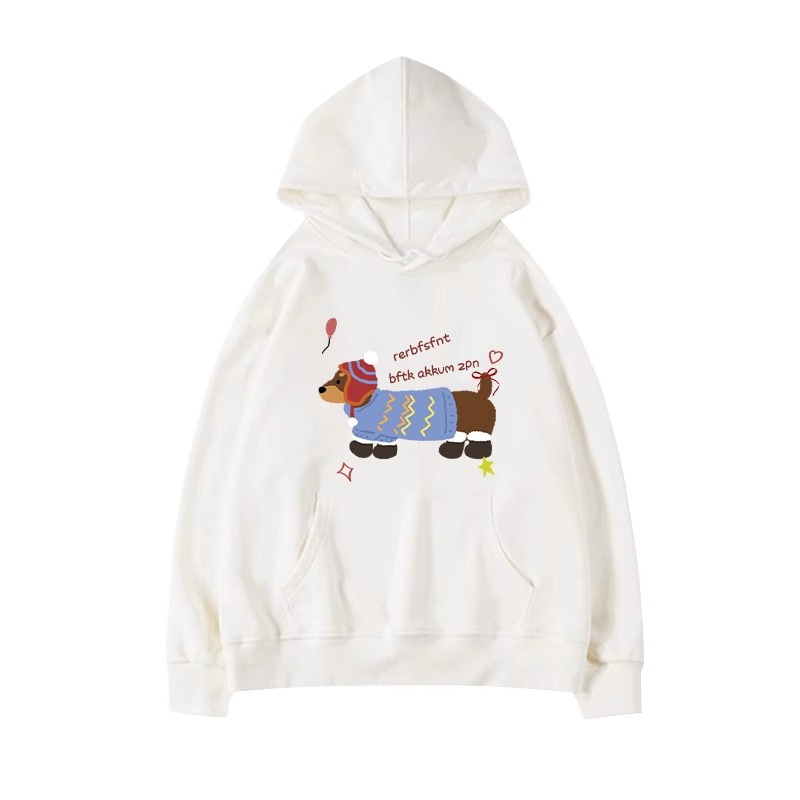 Ženski hoodie u američkom stilu, širok kroj, s preslatkim otiskom šteneta, iznutra topla flis