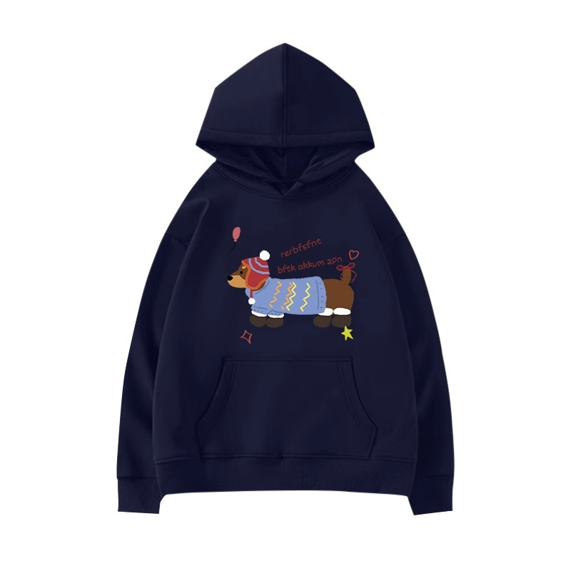 Ženski hoodie u američkom stilu, širok kroj, s preslatkim otiskom šteneta, iznutra topla flis