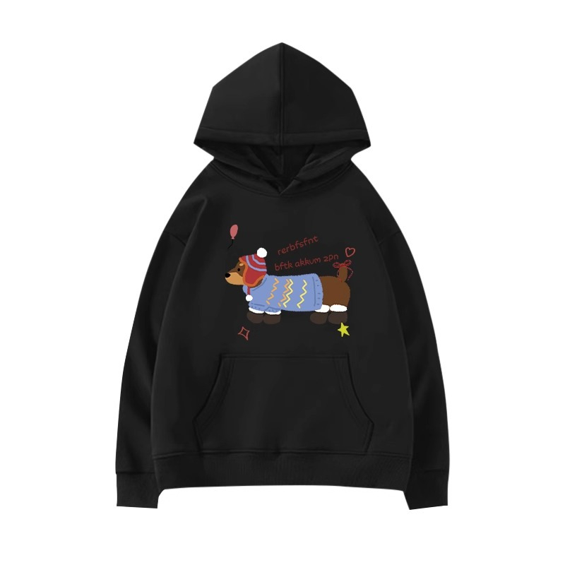 Ženski hoodie u američkom stilu, širok kroj, s preslatkim otiskom šteneta, iznutra topla flis