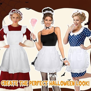 Bijeli bezrukavni pregača s naborom na rubu, polovični struk, Halloween kostim sobarice – kuhanje i čišćenje