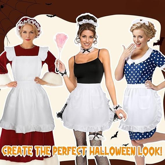 Bijeli bezrukavni pregača s naborom na rubu, polovični struk, Halloween kostim sobarice – kuhanje i čišćenje