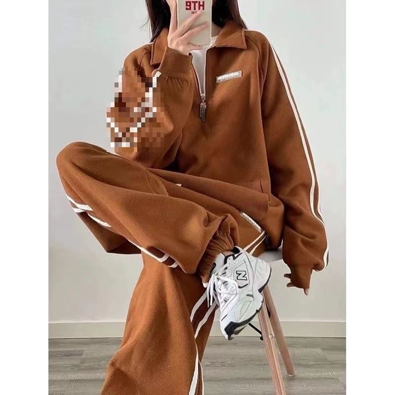 Opušteni sportski komplet s hoodiejem i hlačama, korejski stil, jesen, studentska moda, casual, plus size, dvodjelni set