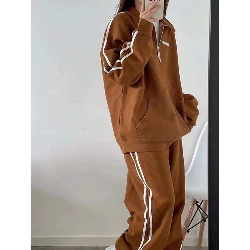 Opušteni sportski komplet s hoodiejem i hlačama, korejski stil, jesen, studentska moda, casual, plus size, dvodjelni set