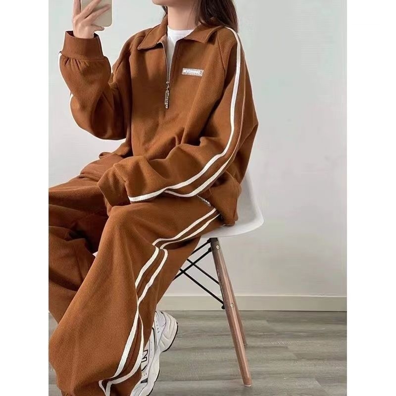 Opušteni sportski komplet s hoodiejem i hlačama, korejski stil, jesen, studentska moda, casual, plus size, dvodjelni set