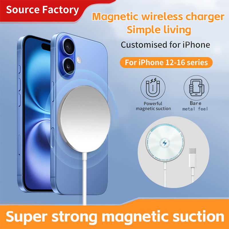 Magnetski bežični punjač sa snažnim magnetima, šareni ogledni uzorak, 15W, kompatibilan s iPhone 12–16.