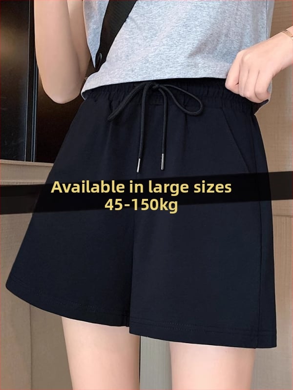 Ženske crne kratke hlačice od 100% pamuka, opuštena silueta, široke nogavice, dužina do sredine bedra, ljeto, casual, plus veličina