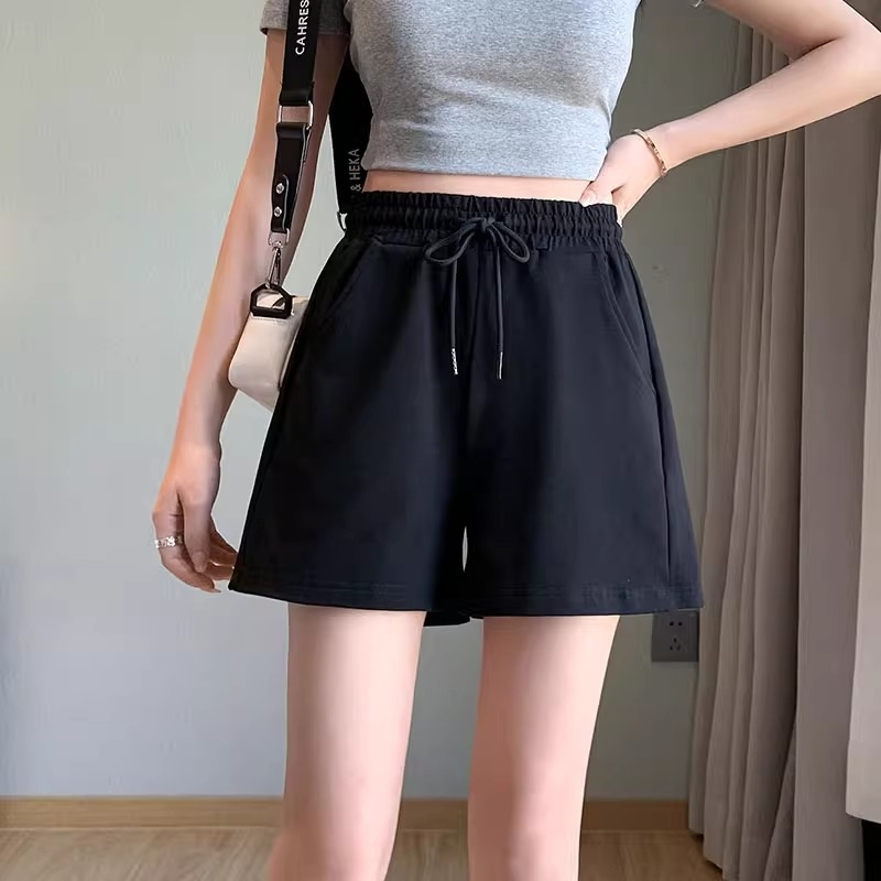 Ženske crne kratke hlačice od 100% pamuka, opuštena silueta, široke nogavice, dužina do sredine bedra, ljeto, casual, plus veličina