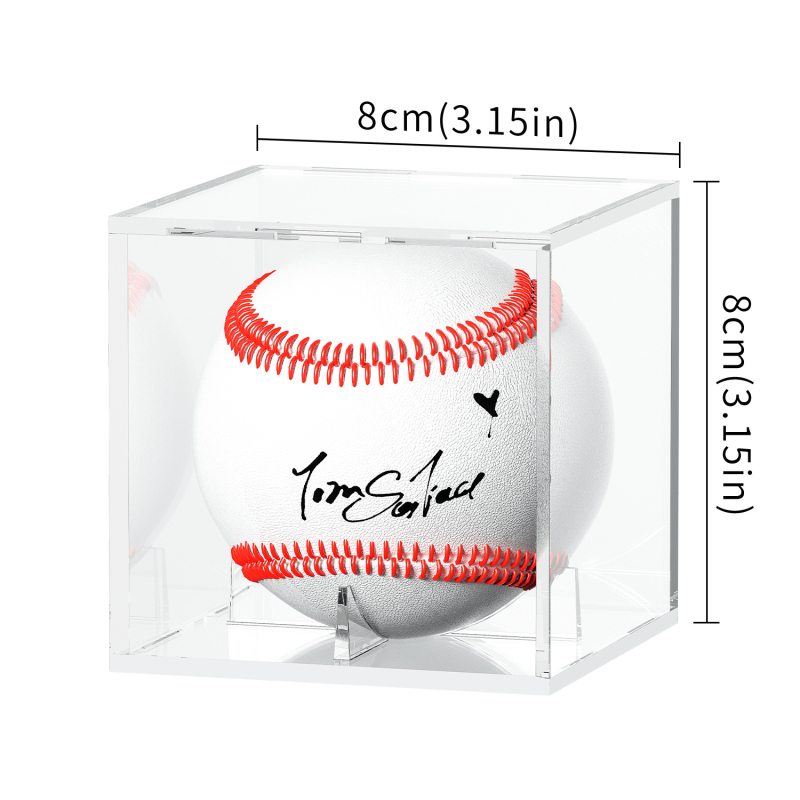 Prozirna akrilna kutija za prikaz baseballa, kvadratnog oblika, 8 × 8 × 8 cm