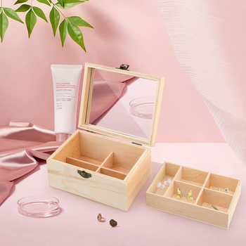 Drvena kutija za nakit s prozirnim akrilnim poklopom, stolni višeslojni organizator za nakit i dodatke
