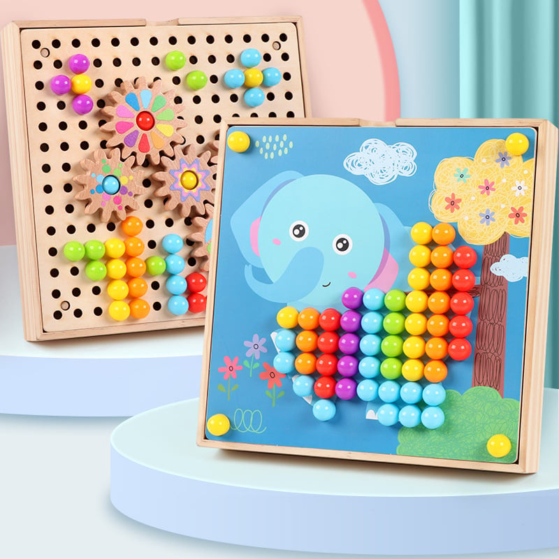 Drveni trodimenzionalni puzzle s velikim gumb-pegovima – DIY obrazovna igra za prepoznavanje boja djeci