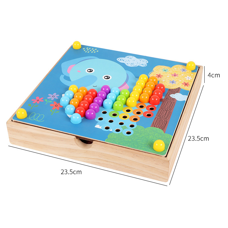 Drveni trodimenzionalni puzzle s velikim gumb-pegovima – DIY obrazovna igra za prepoznavanje boja djeci