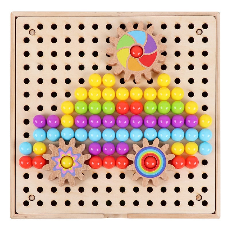 Drveni trodimenzionalni puzzle s velikim gumb-pegovima – DIY obrazovna igra za prepoznavanje boja djeci